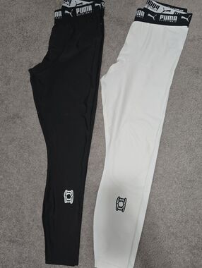 Puma Hoops Basketball 3/4 Leggings Black White Mens Medium